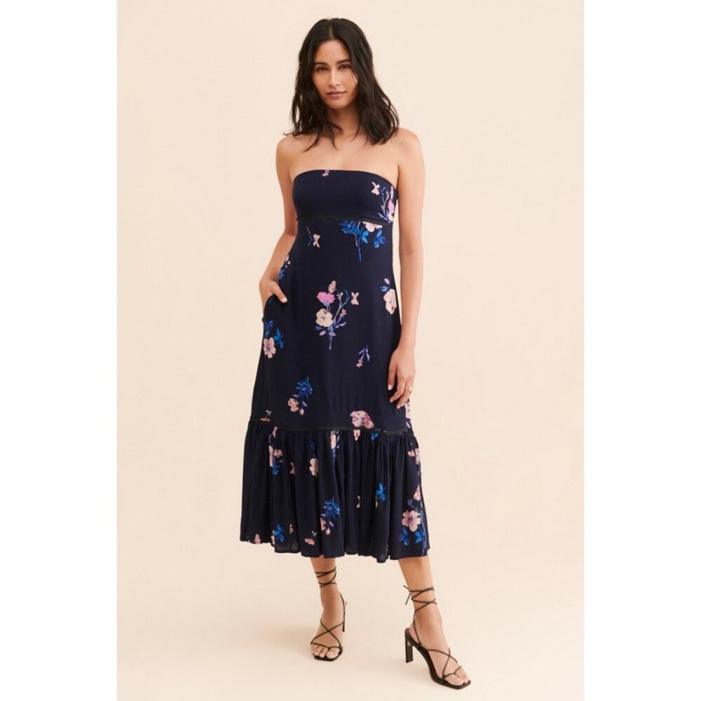FREE PEOPLE Women's Rosie Posie Midi Dress Size S In Navy